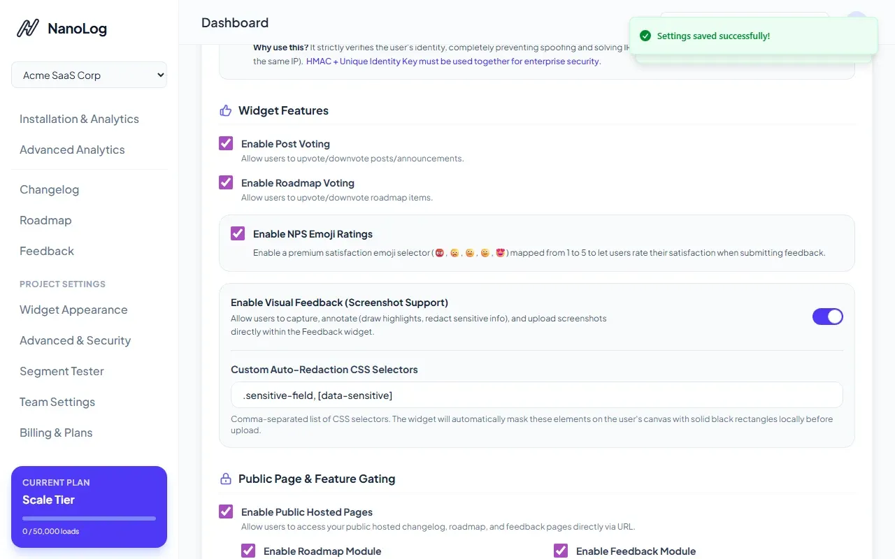 NanoLog Visual Feedback & Redaction Settings