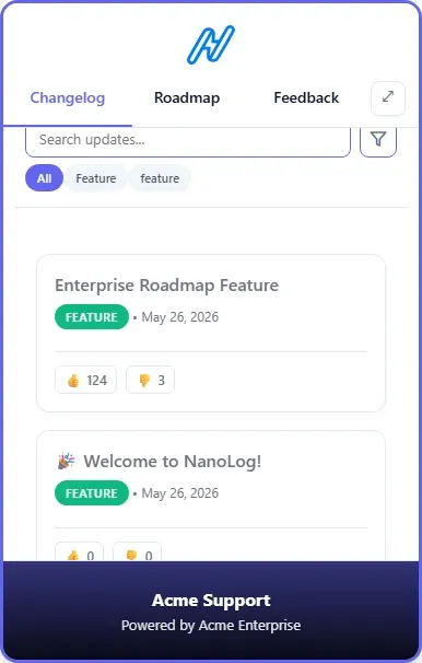 NanoLog Changelog Widget
